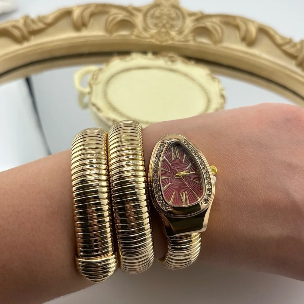 Serpenti Wrap Bracelet Watch – Gold Tone / Burgundy Dial ✨
